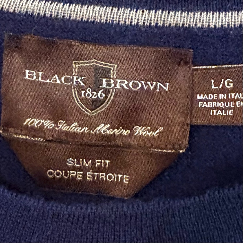 Black Brown 1826 Men's Navy Crewneck Sweater, 100% Italian Marino wool, Sz L - Picture 3 of 9